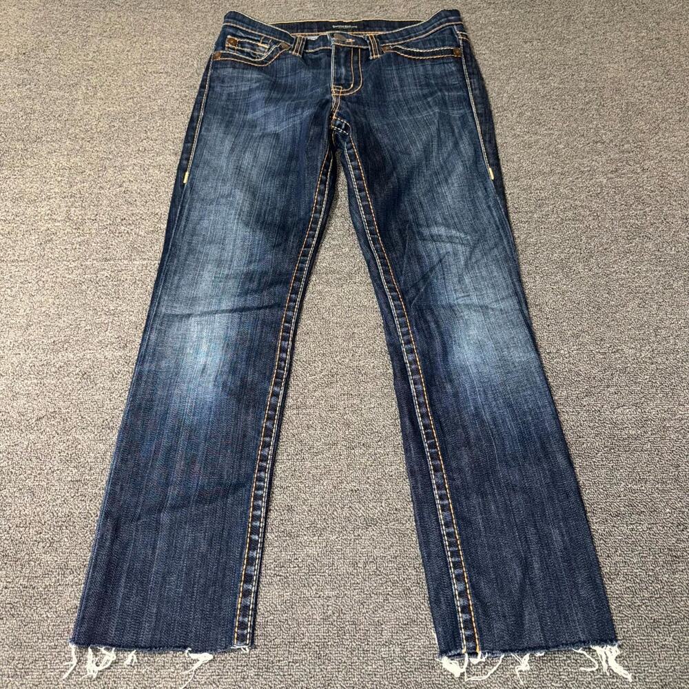 David Kahn Ankle Jeans Womens 28 Blue Denim Dark Wash Pockets Raw Hem Straight
